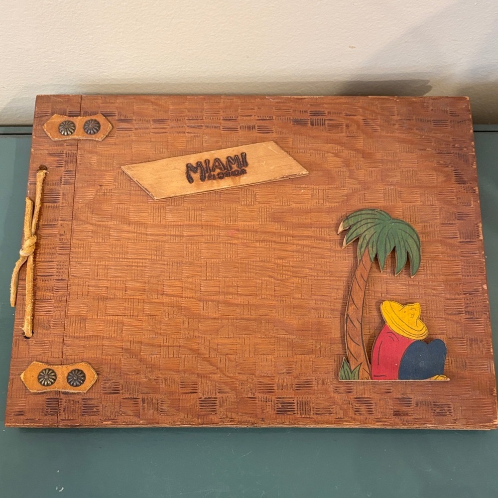 Vintage Wooden Souvenir (1960s) Scrapbook for Miami, FL.